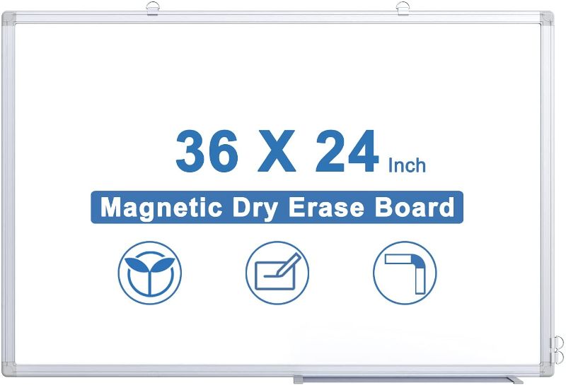 Photo 1 of Magnetic White Board, 36 X 24 Inches Magnetic Dry Erase Board Hanging Whiteboard, Silver Aluminum Frame, Whiteboard for Office, Home and School
