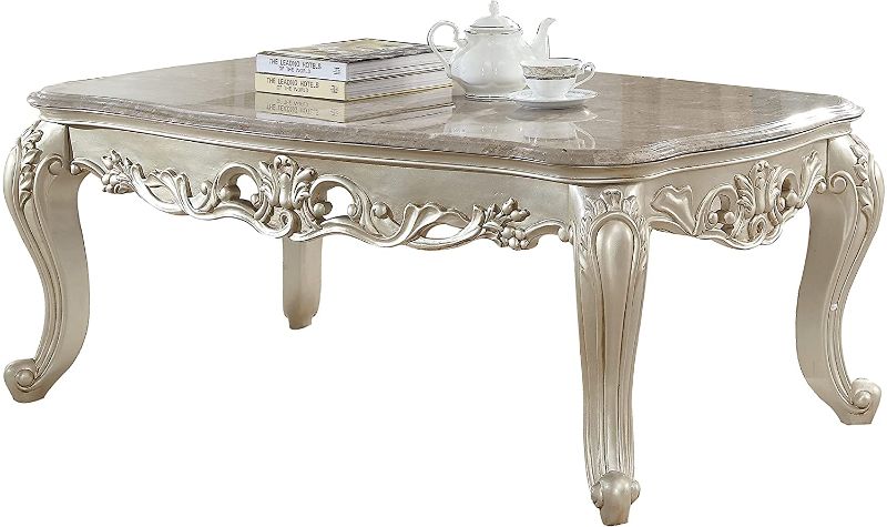 Photo 1 of ACME Gorsedd Coffee Table w/Marble Top - - Marble & Antique White
