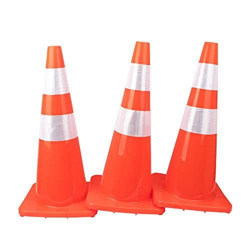 Photo 1 of [ 10 Pack ] 28" Traffic Cones Plastic Road Cone PVC Safety Road Parking Cones Weighted Hazard Cones Construction Cones for Traffic Fluorescent Orange w/4" w/6" Reflective Strips Collar (10)
//previously opened 