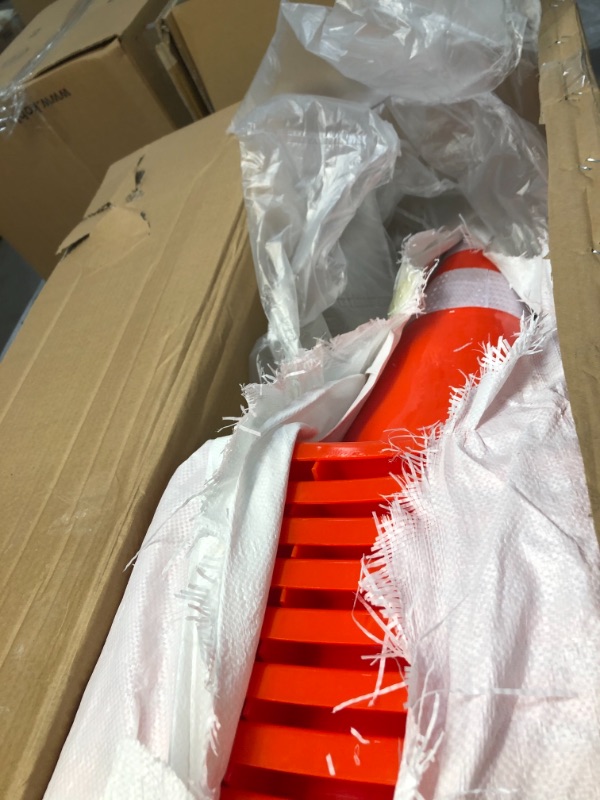 Photo 2 of [ 10 Pack ] 28" Traffic Cones Plastic Road Cone PVC Safety Road Parking Cones Weighted Hazard Cones Construction Cones for Traffic Fluorescent Orange w/4" w/6" Reflective Strips Collar (10)
//previously opened 