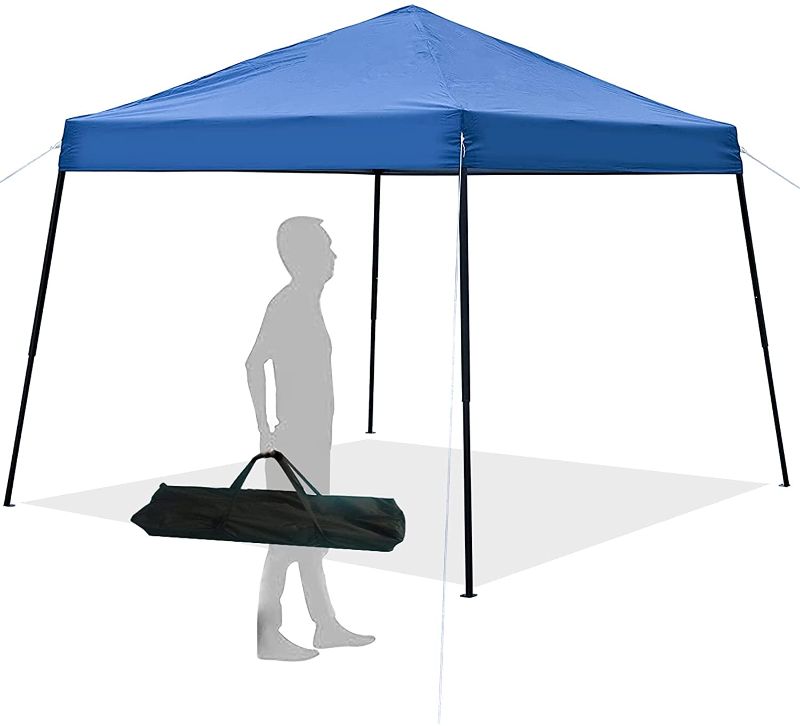 Photo 1 of LEYOUJIA Pop-up Canopy Tent with Carrying Bag,Easy One Person Setup Instant Outdoor Canopy Folding Shelter,10' x 10' Base 8' x 8' Top,Blue
//tent is ripped shown in pictures