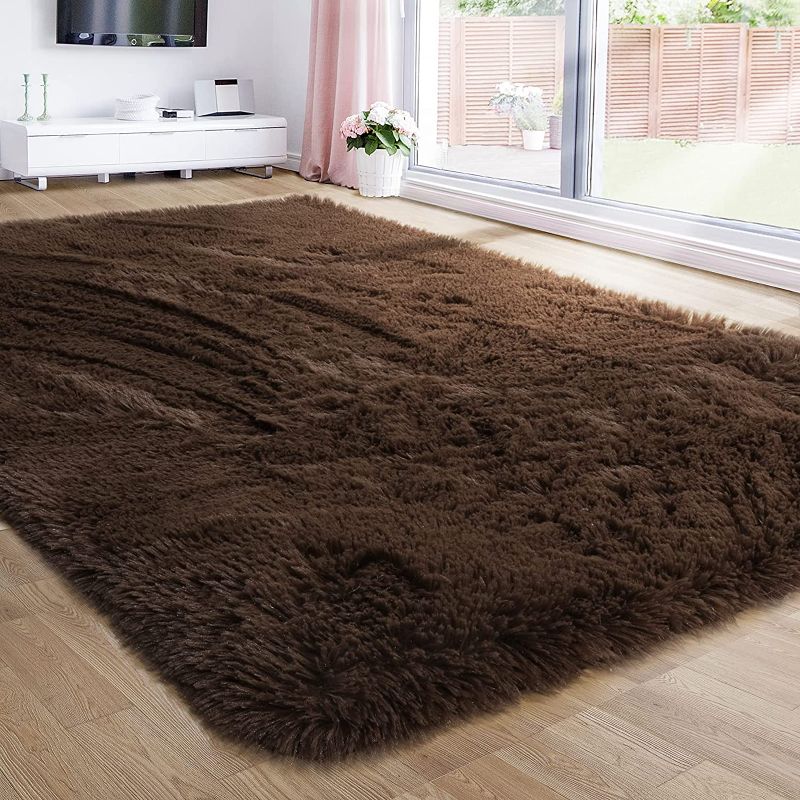 Photo 1 of 8' X 10' Brown Fluffy Living Room Rugs, Furry Area Rug 