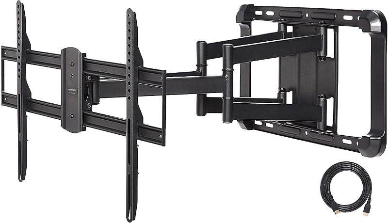 Photo 1 of Amazon Basics Heavy-Duty Extension Dual Arm, Full Motion Articulating TV Mount for 37-80 inch TVs up to 132 lbs, fits LED LCD OLED Flat Curved Screens
