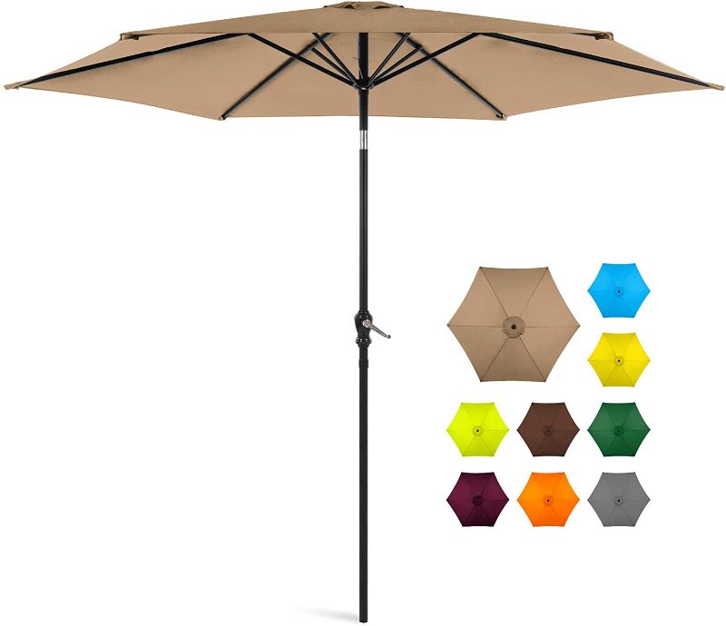 Photo 1 of Best Choice Products 10ft Outdoor Steel Polyester Market Patio Umbrella w/Crank, Easy Push Button, Tilt, Table Compatible, Tan
