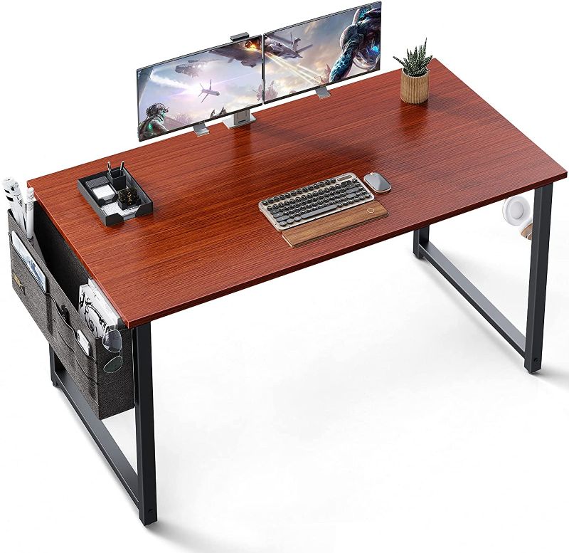 Photo 1 of ODK Computer Writing Desk 47 inch, Sturdy Home Office Table, Work Desk with A Storage Bag and Headphone Hook, Teak
