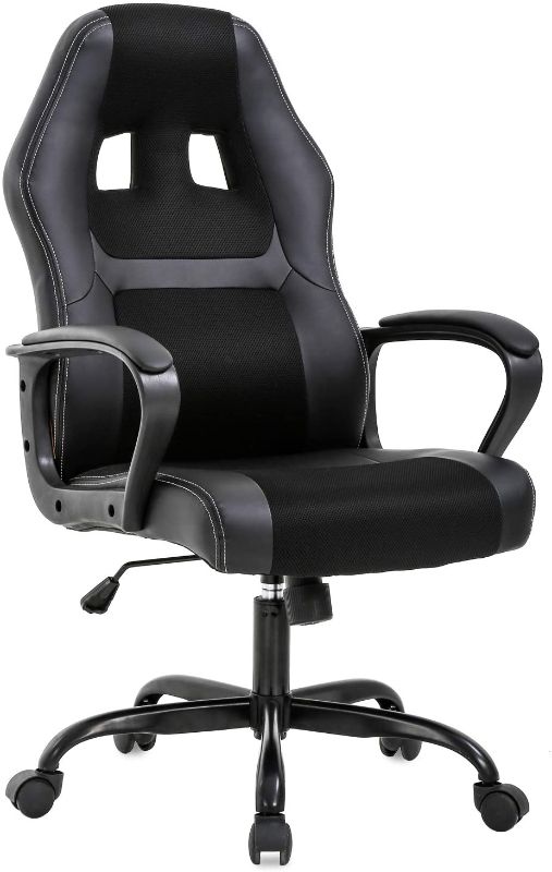 Photo 1 of Office Chair PC Gaming Chair Cheap Desk Chair Ergonomic PU Leather Executive Computer Chair Lumbar Support for Women, Men(Black)
