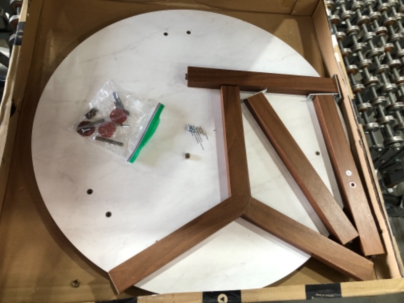 Photo 2 of 30 inch Round Coffee Table in White Faux Marble and Acorn