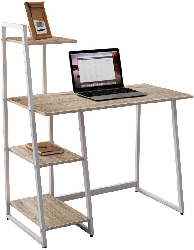 Photo 1 of SDHYL 39.4 inches Computer Desk with 3 Tiers Ladder Detachable Storage Shelves, Metal Frame Mordern Home Office Study Writing Desk Workstation S7-JYB-05OK-US
