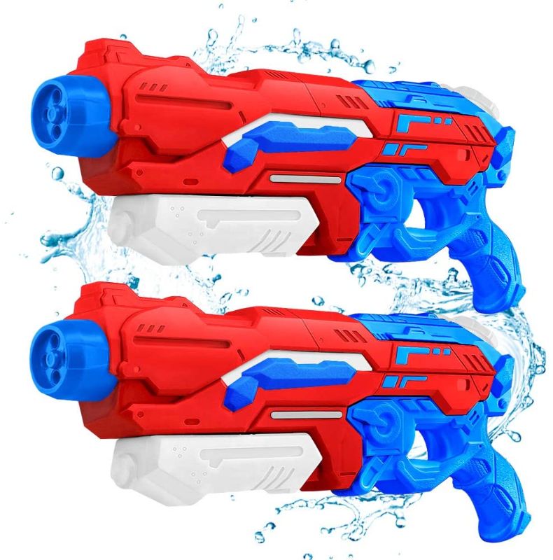 Photo 1 of SEETOYS Set of Two Squirt Water Guns 1200 ml for Kids with Long Range Shooting Water Blaster for Summer Swimming Pool Party 16x8x2.7 inch(Red)
