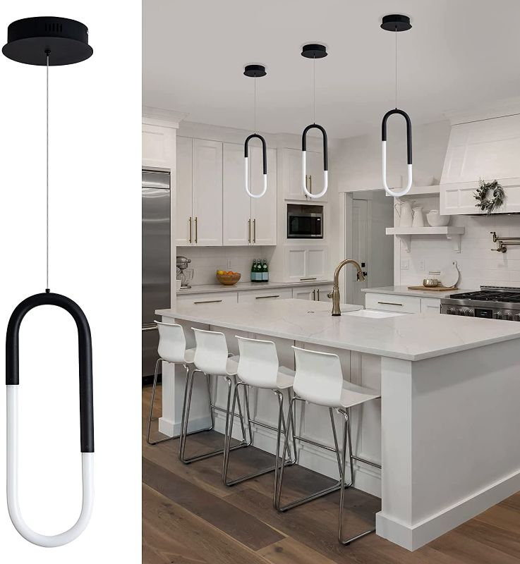 Photo 1 of Modern LED Pendant Light Mini Pendant Lighting 1-Ring Kitchen Island Pendant Light Fixtures Oval Adjustable Hanging Chandelier for Dining Living Room, Neutral White 4000K by Toupus
