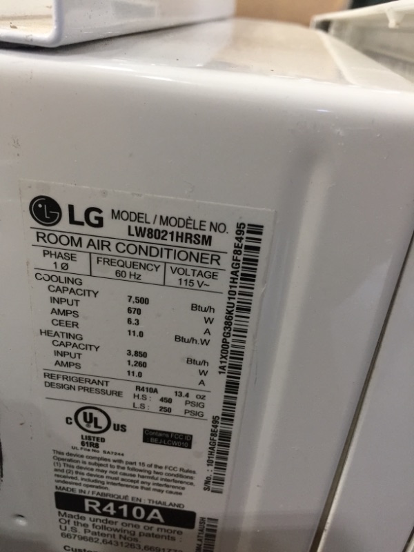 Photo 4 of LG Electronics LG 8,000 BTU Heat and Cool Window Air Conditioner with WiFi Controls, LW8021HRSM, 13.880, White

//TESTED AND FUNCTIONAL, MINOR DAMAGE WITH TAPE RESIDUE, DIRTY FROM PREVIOUS USE, FRONT VENT IS DISCONNECTED 