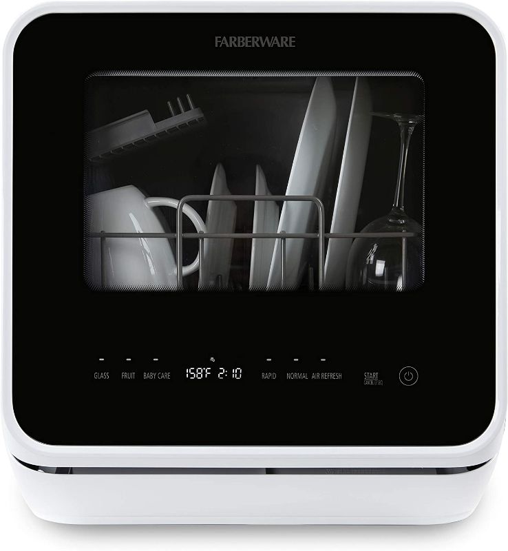 Photo 1 of Farberware FDW05ASBWHA Complete Portable Countertop Dishwasher with 5-Liter Built-in Water Tank, 5 Programs, Baby Care, Glass & Fruit Wash-Black/White

//TESTED AND FUNCTIONAL, MINOR COSMETIC DAMAGE 
