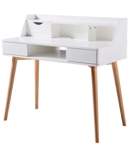 Photo 1 of TEAMSON HOME Creativo 19 in. W 2-Drawer White Stylish Writing Desk
