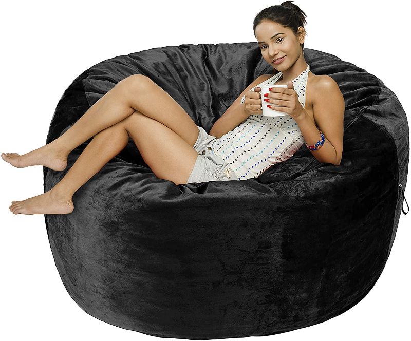 Photo 1 of Amazon Basics Memory Foam Filled Bean Bag Chair with Microfiber Cover - 5', Black
