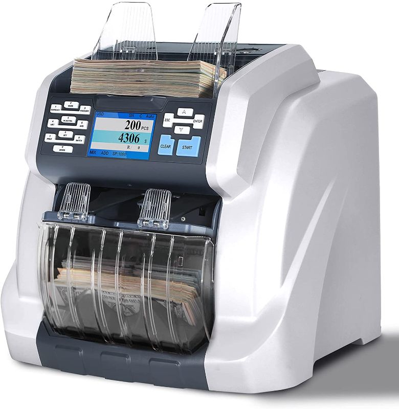 Photo 1 of Ribao BCS-160 Two-Pocket Mixed Denomination Money Counter, 2 Year Warranty, Bank Grade Counterfeit Detection Serial Number Record Multi Currency Cash Bill Counter & Sorter, 2-Year Warranty
