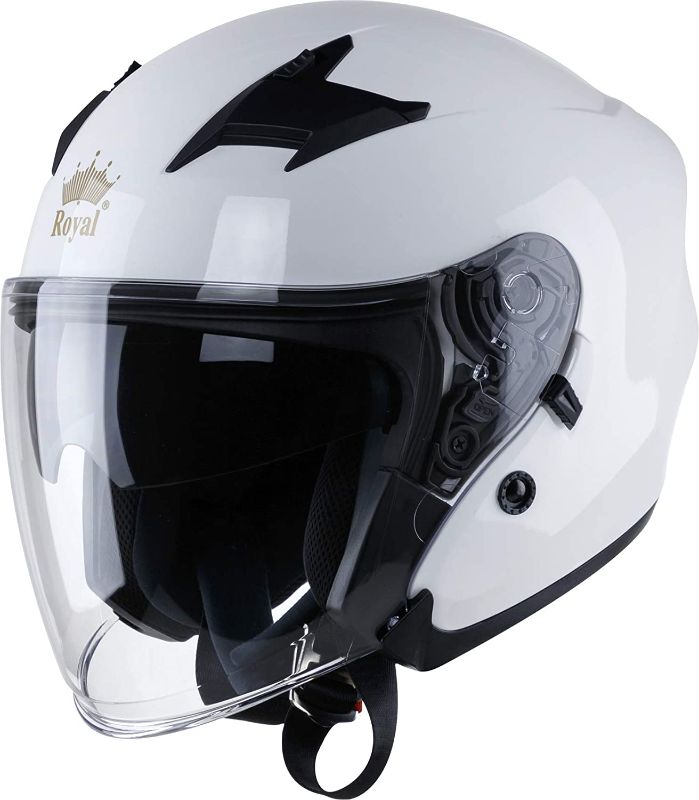 Photo 1 of ROYAL R02 Open Face Motorcycle Helmet with Extra Sun Visor Inside for UV Resistance - DOT Approved (Gloss White, XXL)