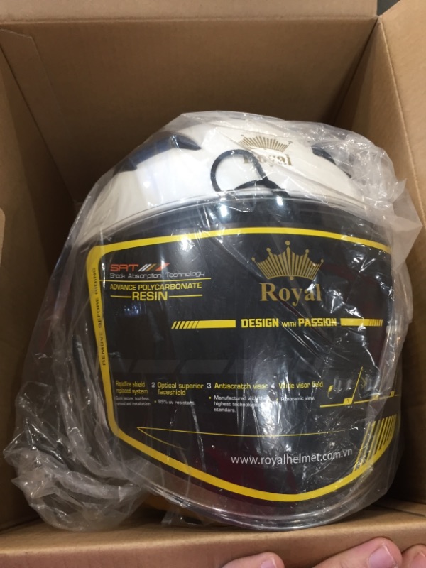 Photo 2 of ROYAL R02 Open Face Motorcycle Helmet with Extra Sun Visor Inside for UV Resistance - DOT Approved (Gloss White, XXL)