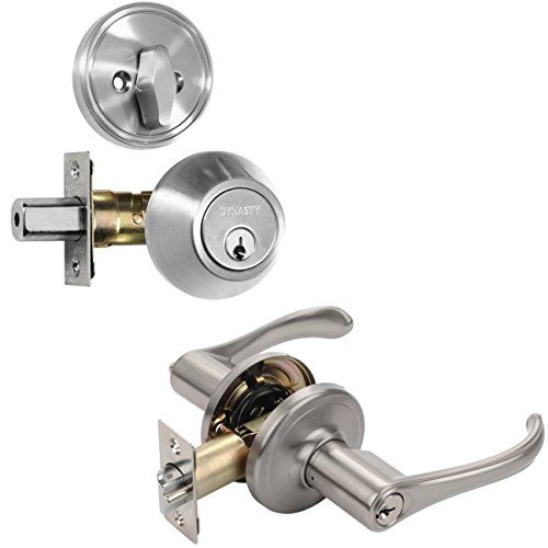 Photo 1 of Dynasty Hardware CP-VAI-US15, Vail Front Door Entry Lever Lockset and Single Cylinder Deadbolt Combination Set, Satin Nickel Keyed Alike
