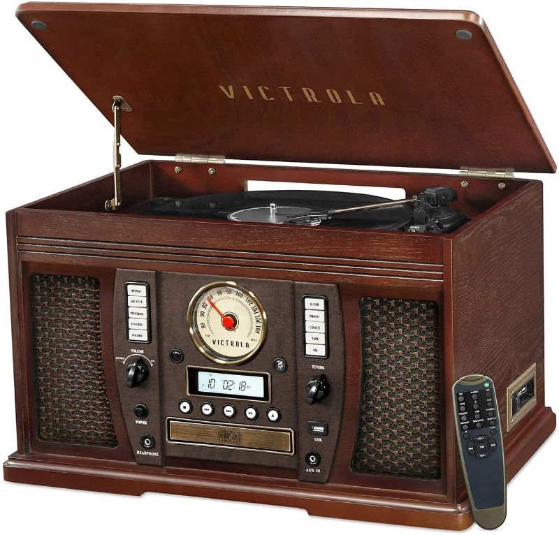 Photo 1 of Victrola VTA-750B Aviator Wooden 7-in-1 Nostalgic Record Player with Bluetooth and Digital CD Encoding