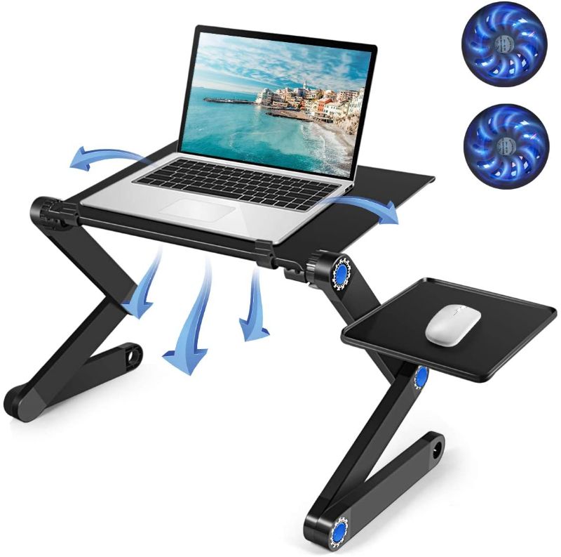 Photo 1 of Laptop Table for Bed, Adjustable Laptop Stand, Computer Notebook Stand Reading Holder with 2 Cooling Fans & Mouse Pad, Lap Top Desk for Couch Office Sofa, Birthday Gifts, Black-21S