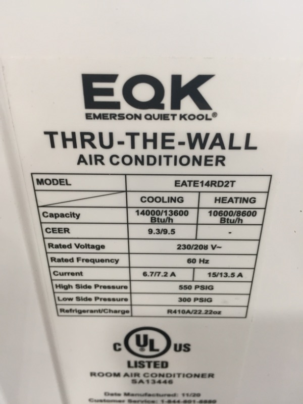 Photo 9 of Emerson Quiet Kool EATE14RD2T 230V 14K BTU Through The Wall Heat and Cool Combo Air Conditioner with Remote Control, EATH14RD2, 14000, White

unable to test because of plug 