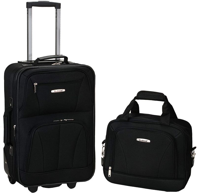 Photo 1 of Rockland Fashion Softside Upright Luggage Set, Black, 2-Piece (14/19) Upright: 20" x 13" x 7.5" (with wheels)
Tote bag: 13.5"x 11"x 5"