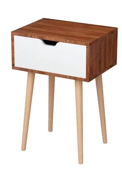 Photo 1 of 1-Drawer White Nightstands with 4-Wooden Legs Side Table BedSide Table 23 in. H x 15.6 in. W x 12 in. D
