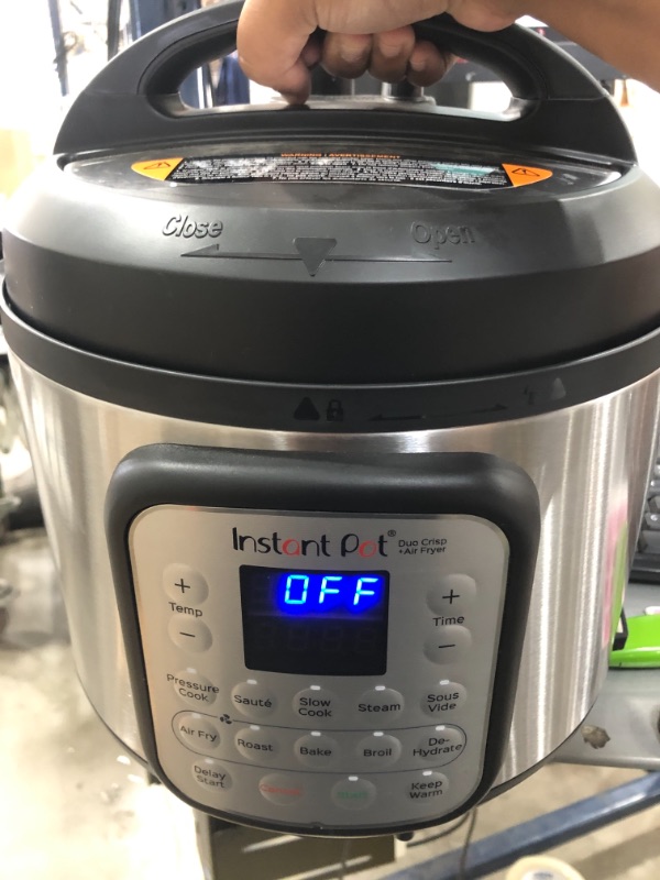 Photo 2 of Instant Pot Duo Crisp 11-in-1 Electric Pressure Cooker with Air Fryer Lid, 6 Quart Stainless Steel/Black, Air Fry, Roast, Bake, Dehydrate, Slow Cook, Rice Cooker, Steamer, Sauté

//TESTED AND FUNCTIONAL 