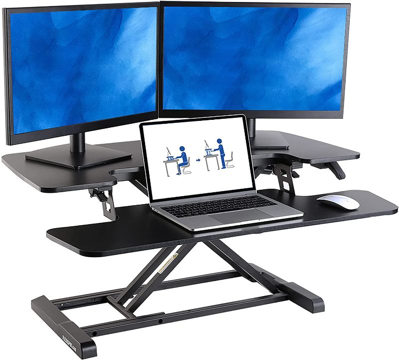 Photo 1 of FlexiSpot Stand Up desk Converter -35" Standing desk Riser with Deep Keyboard Tray for laptop (35", Black)