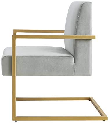 Photo 1 of 24KF Comfortable Fashional Accent Chair - Velvet Cushion & Square Arm Metal Golden Stand -GRAY 
