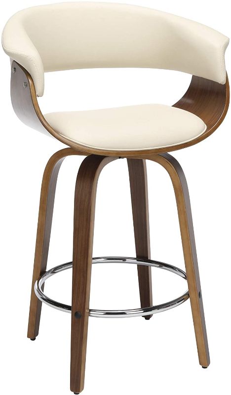 Photo 1 of OFM 161 Collection Mid Century Modern 26" Low Back Bentwood Frame Swivel Seat Stool, Vinyl Upholstery, in Ivory
