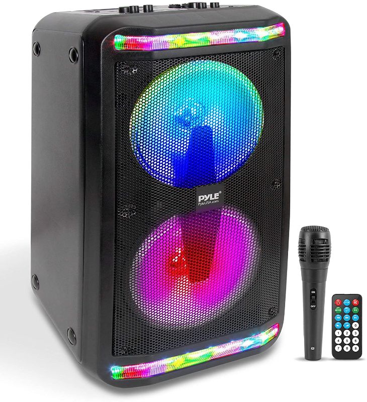 Photo 1 of Portable Bluetooth PA Speaker System - 600W Rechargeable Outdoor Bluetooth Speaker Portable PA System w/Recorder, Microphone in, Party Lights, USB SD Card Reader, AUX, Radio, Remote - Pyle PPHP288B
