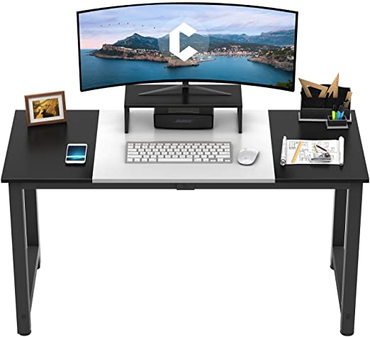 Photo 1 of CubiCubi Computer Desk 63" with Splice Board Study Writing Table for Home Office, Modern Simple Style PC Desk, Black Metal Frame, White and Black
