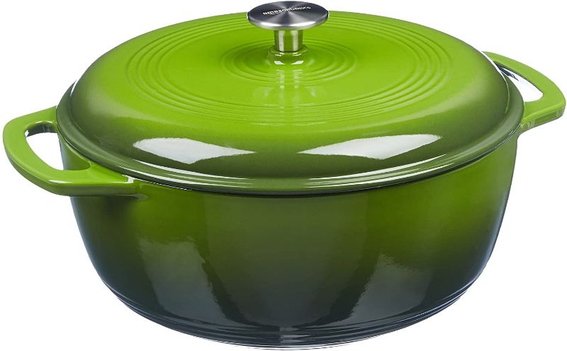 Photo 1 of Amazon Basics Enameled Cast Iron Covered Dutch Oven, 6-Quart, Green
SMALL CHIPS.