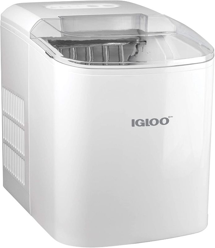 Photo 1 of Igloo ICEB26WH Automatic Portable Electric Countertop Ice Maker Machine, 26 Pounds in 24 Hours, 9 Cubes Ready in 7 minutes, With Scoop and Basket, Perfect for Water Bottles, Mixed Drinks, Parties, WHT (PARTS ONLY)
