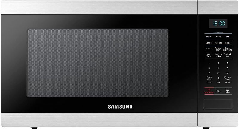 Photo 1 of Samsung MS19M8000AS/AA Large Capacity Countertop Microwave Oven with Sensor and Ceramic Enamel Interior, Stainless Steel
