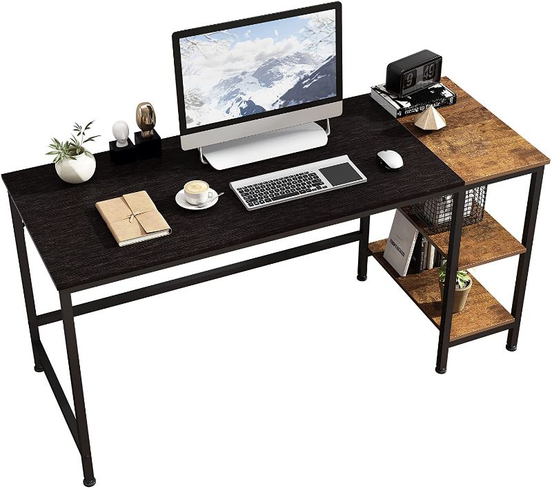 Photo 1 of JOISCOPE Home Office Computer Desk,Study Writing Desk with Wooden Storage Shelf,2-Tier Industrial Morden Laptop Table with Splice Board,60 inches(Black Oak Finish)
