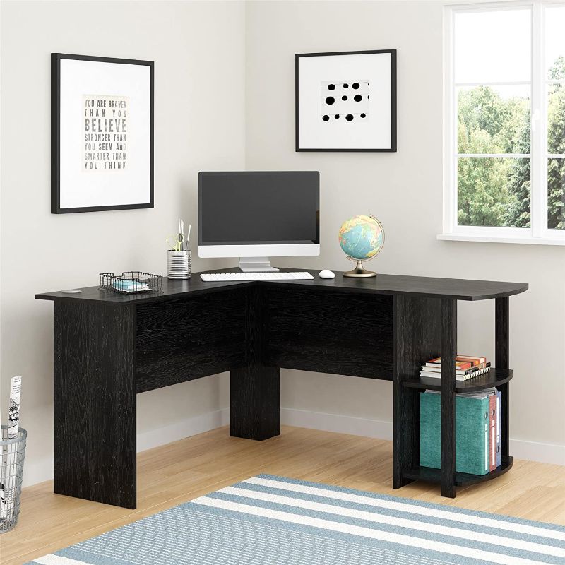 Photo 1 of Ameriwood Home Dakota L-Shaped Desk with Bookshelves (Black Ebony Ash)
