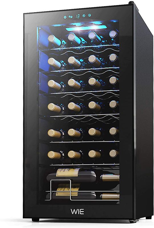 Photo 1 of WIE 28 Bottle Wine Cooler Refrigerator Compressor Wine Fridge for Home Freestanding Wine Cellars White Red Digital Control Auto-Defrost Double-layer Glass Door 41°F-64°F Cooling Wine Refrigerator
