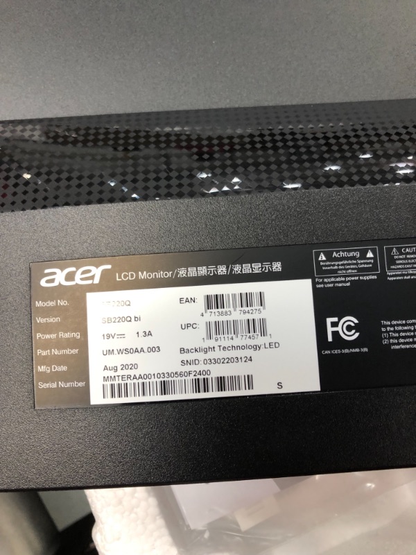 Photo 4 of Acer Sb220q Bi 21.5" Full HD (1920 x 1080) IPS Ultra-Thin Zero Frame Monitor