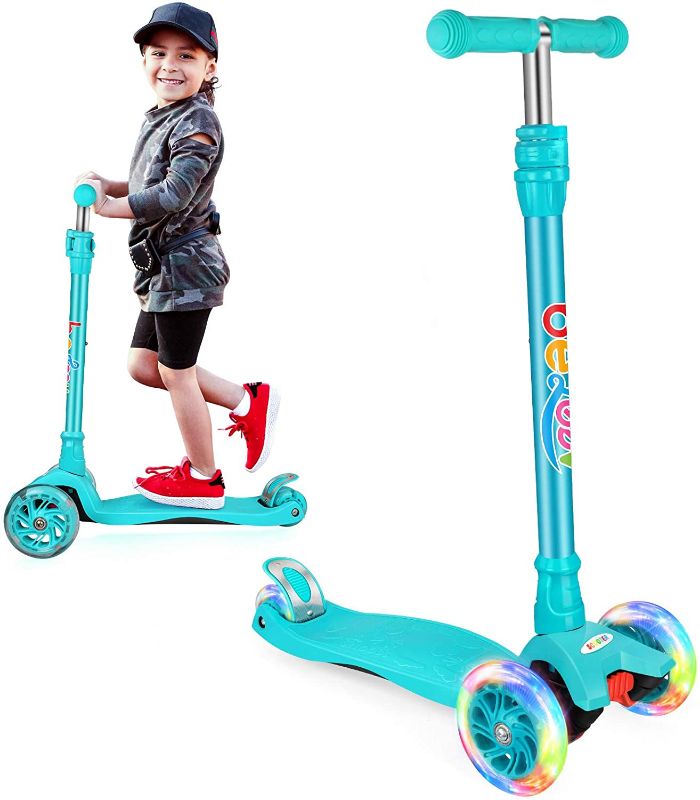 Photo 1 of Beleev Scooters for Kids 3 Wheel Kick Scooter for Toddlers Girls & Boys, 4 Adjustable Height, Lean to Steer, Extra-Wide Deck, Light Up Wheels for Children from 3 to 14 Years Old
