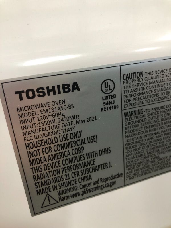 Photo 6 of ***PARTS ONLY*** toshiba em131a5c-bs microwave oven with smart sensor, easy clean interior, eco mode and sound on/off, 1.2 cu.ft, 1100w, black 