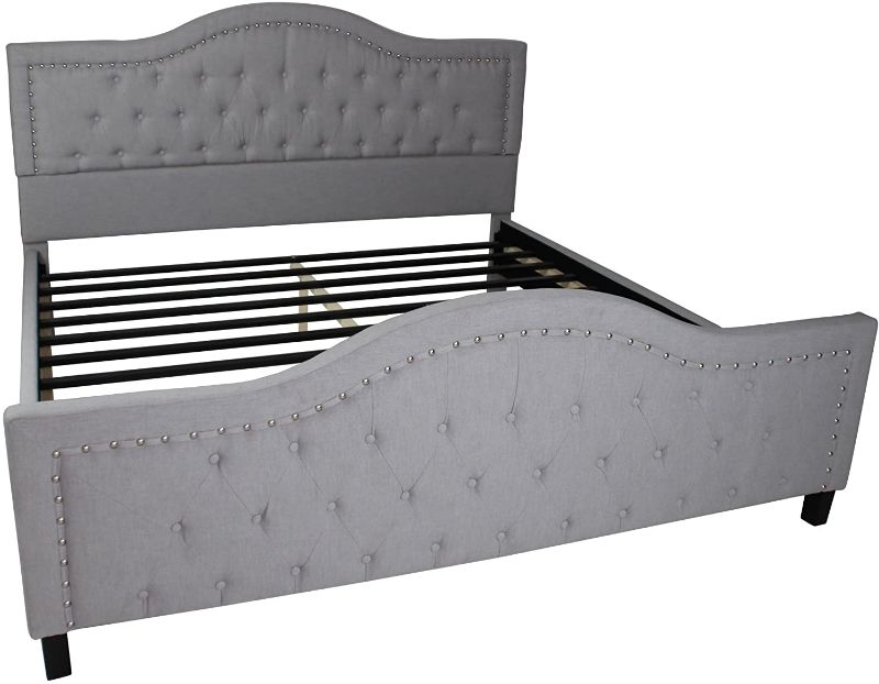 Photo 1 of box 1 of 2 King  Virgil Upholstered Bed Set - Christopher Knight HomeChristopher Knight Home Mason Upholstered Traditional King-Sized Bed Frame, Light Gray, 

