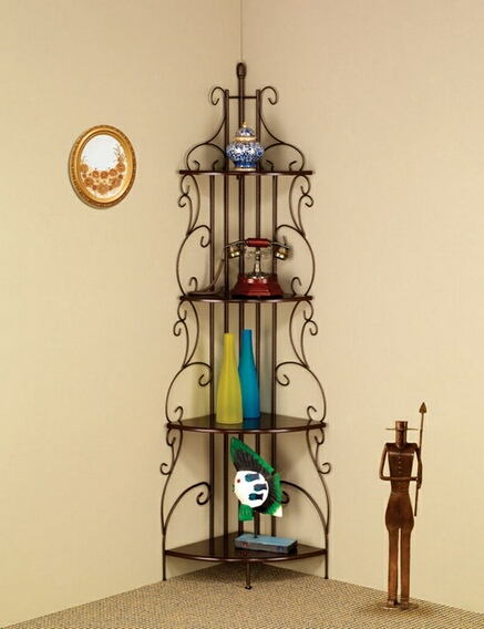 Photo 1 of 4 tier scrolled back design goldish copper finish metal corner wall shelf unit