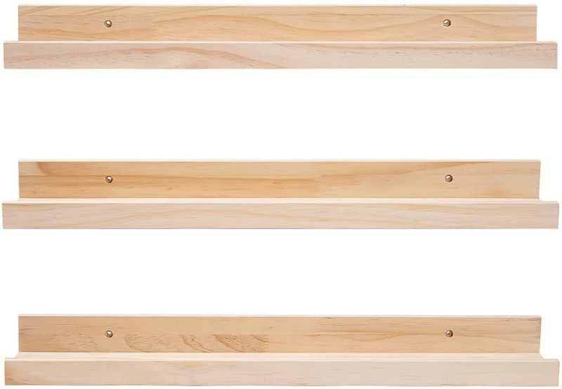 Photo 1 of 42 Inch Floating Shelves Natural Wood Set of 3, Wall Mount Picture Ledge Wooden Wall Shelf for Home Decoration for Bedroom, Living Room, Office, Kitche, 3 Same Dimensions