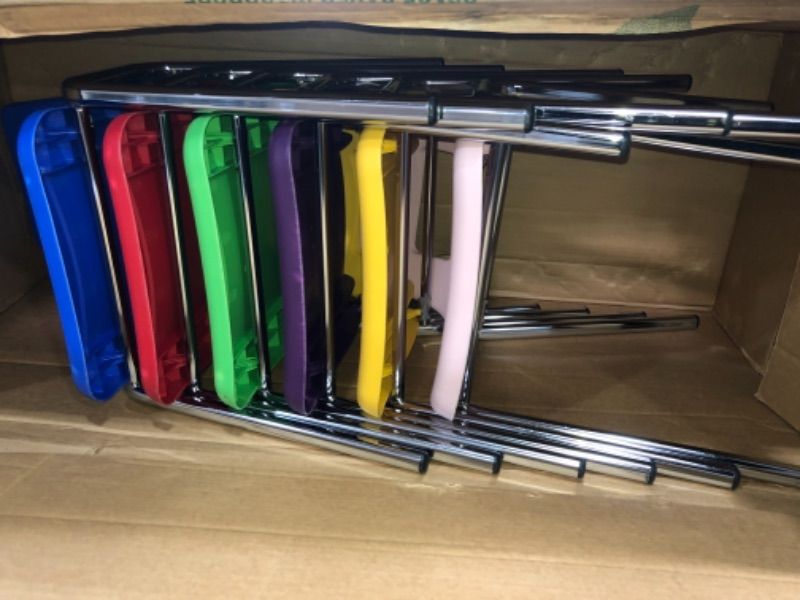 Photo 1 of Amazon Basics Stackable Chair for School Classrooms, 10 Inch Seat Height, 6-Pack, Chrome Legs, 6 Different Colors