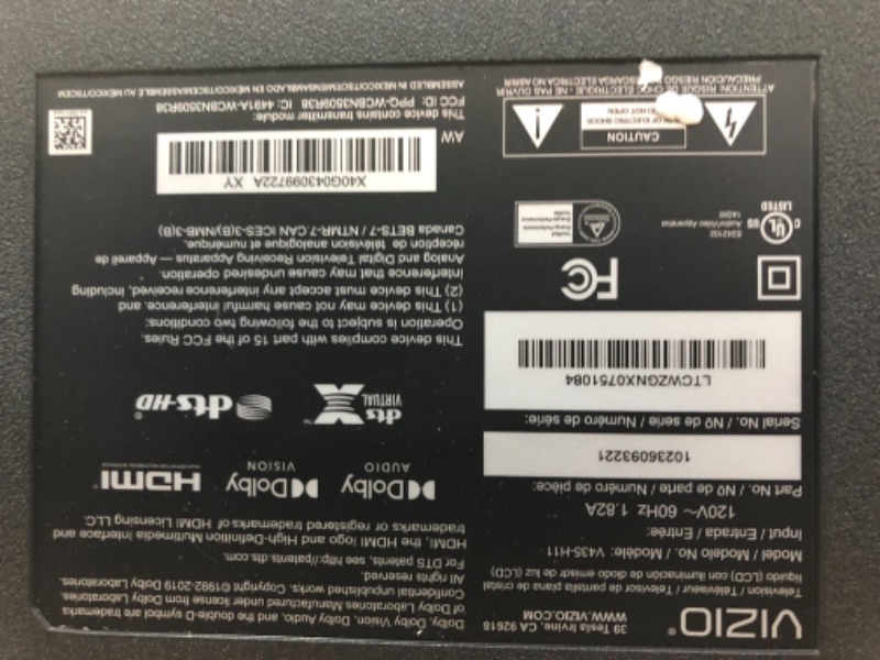 Photo 1 of VIZIO V-Series 43” Class (42.5” Diag. ) 4K HDR Smart TV