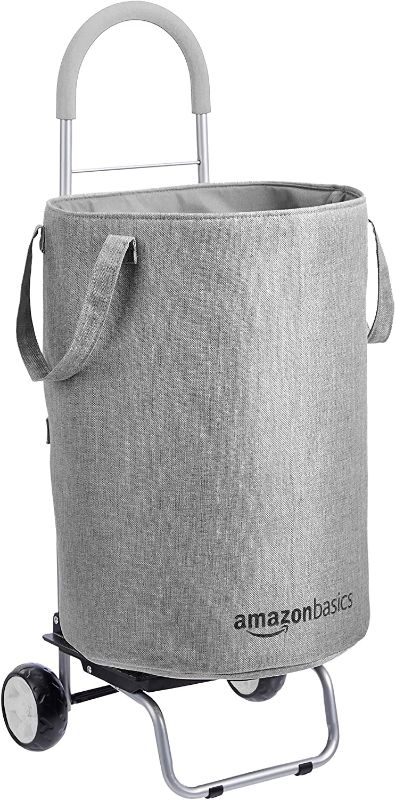 Photo 1 of Amazon Basics Rolling Laundry Hamper Cart Converts into Dolly, 36 inch Handle Height, Grey