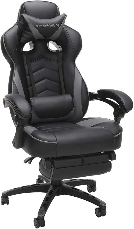 Photo 1 of  RESPAWN RSP-110 Racing Style Gaming, Reclining Ergonomic Chair with Footrest, Gray
