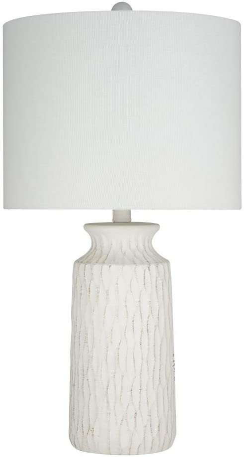 Photo 1 of Amazon Brand – Stone & Beam Contemporary Textured 2-Tone Resin Table Lamp, LED Bulb Included, 24.5"H, White - 22677-003
